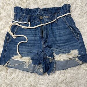 American Eagle Outfitters Blue Distressed Jean Shorts with Rope Belt